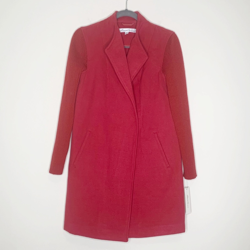 Kenneth Cole New York Long Red Coat Rib Knit XS